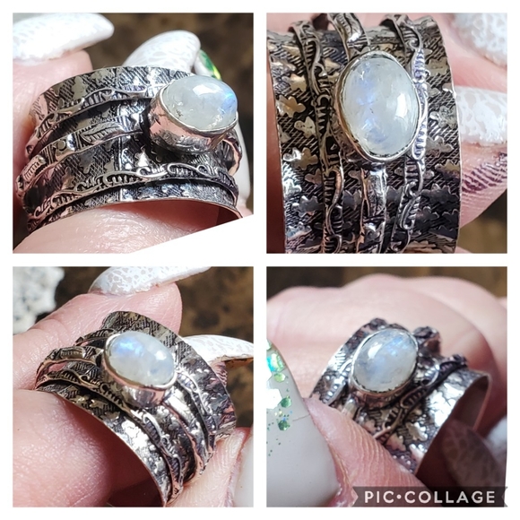 Genuine Rainbow Moonstone Spinner Ring 10 - Picture 4 of 7